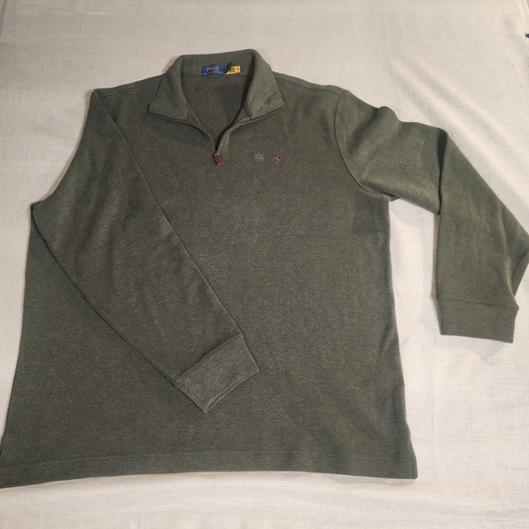 NWOT Polo Ralph Lauren Quarter Zip Knit Long Sleeve-Purple Logo, Gray Cotton, XL - Picture 1 of 13